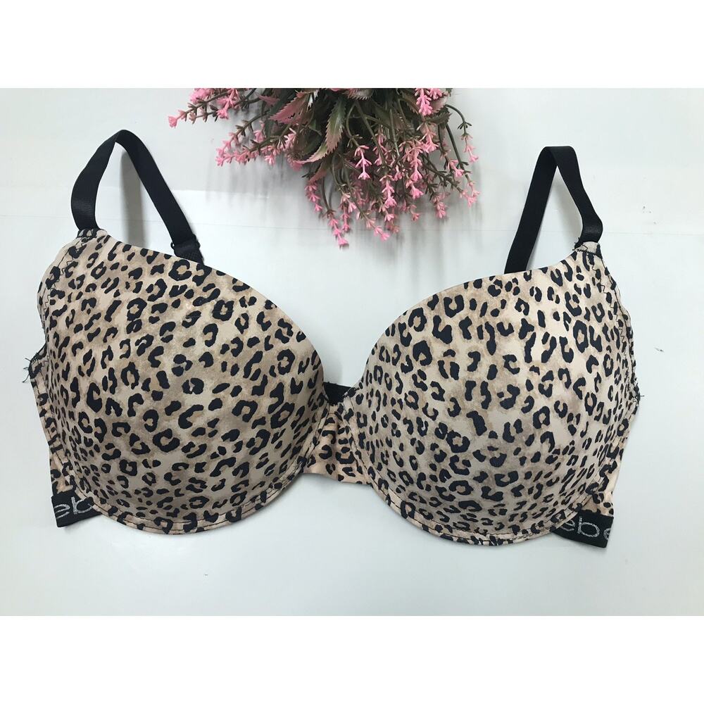 Bebe Animal Print Leopard Adj Strap Padded Push Up Bra Size 38DD underwired